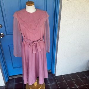 Vintage Pink Midi Dress w/ Sheer Long Sleeves, knightcore, princess core
